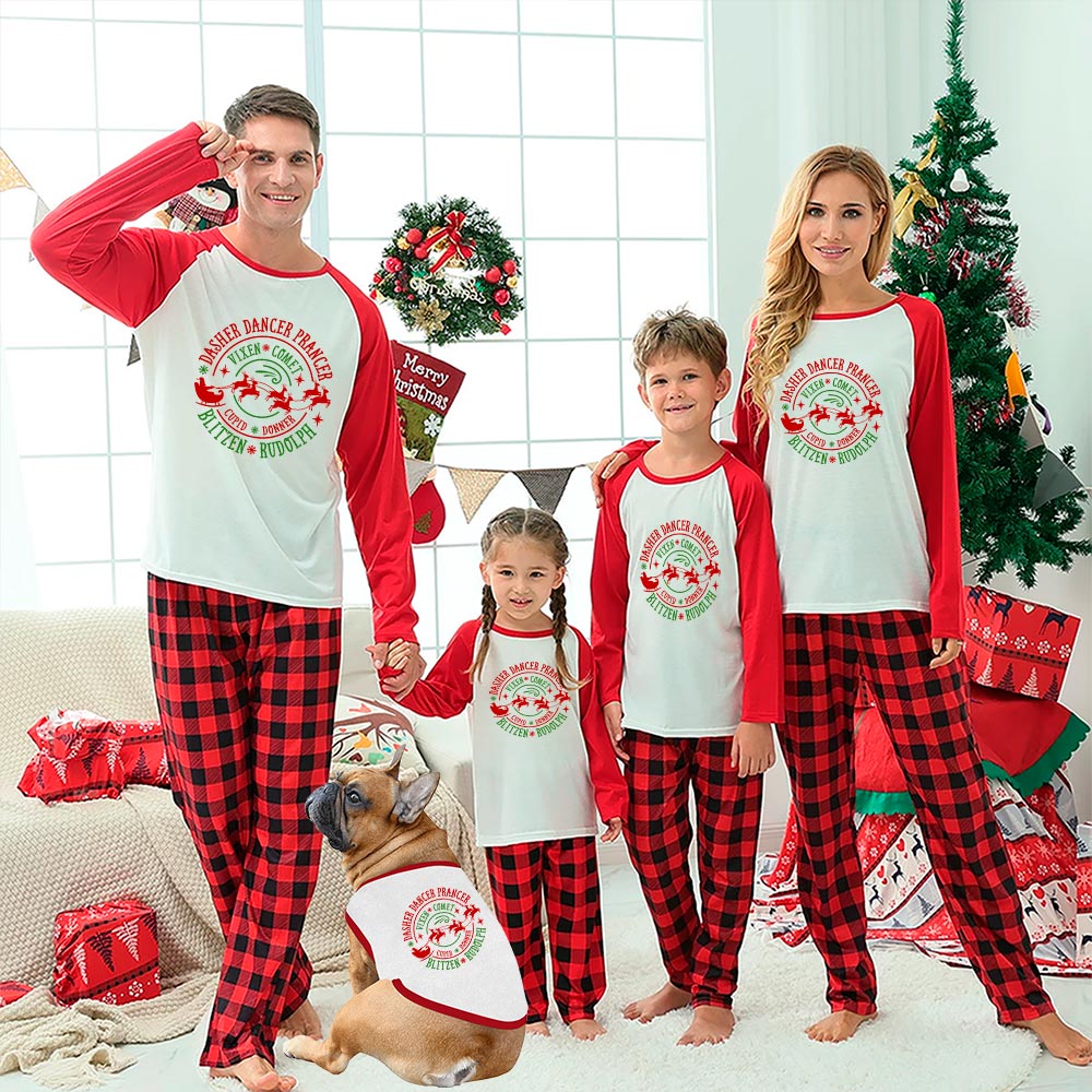 Matching Christmas Pj Santa Sleigh And Reindeer Red Plaid - variant image 1
