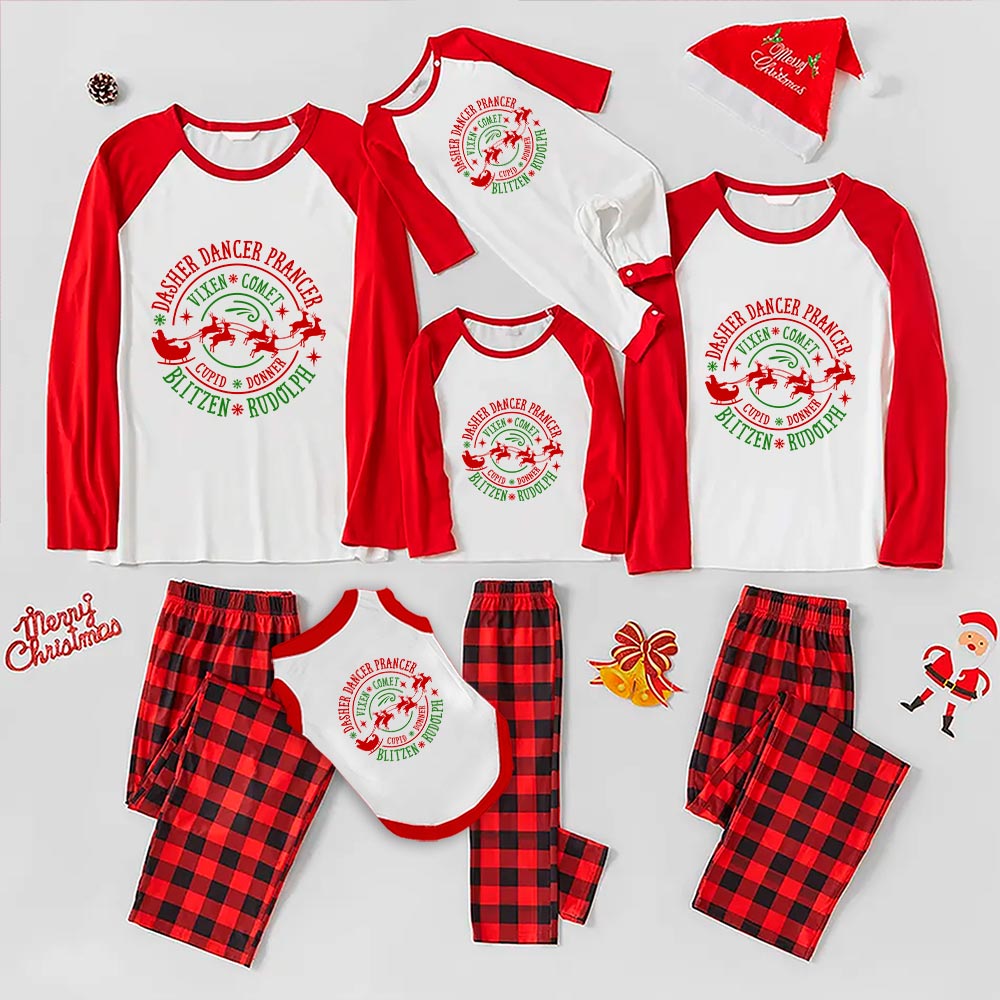 Matching Christmas Pj Santa Sleigh And Reindeer Red Plaid