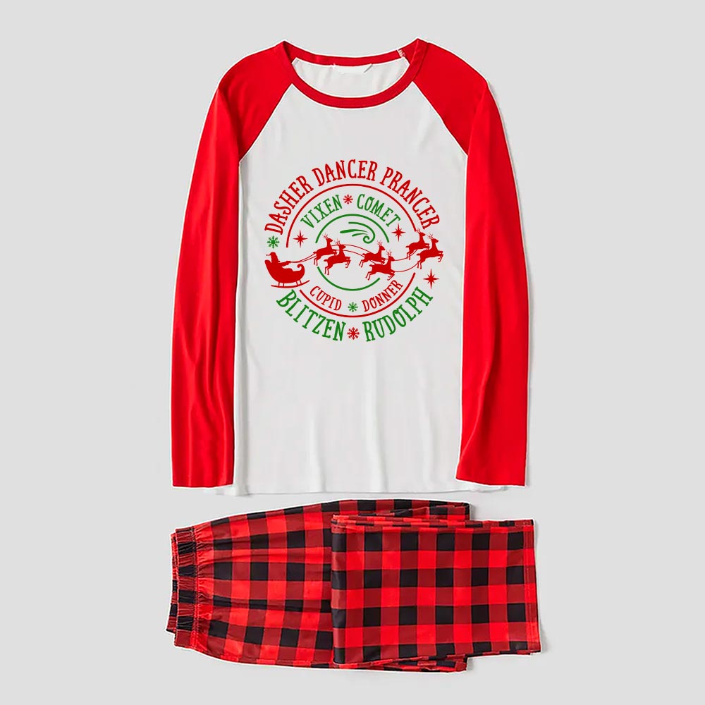 Matching Christmas Pj Santa Sleigh And Reindeer Red Plaid
