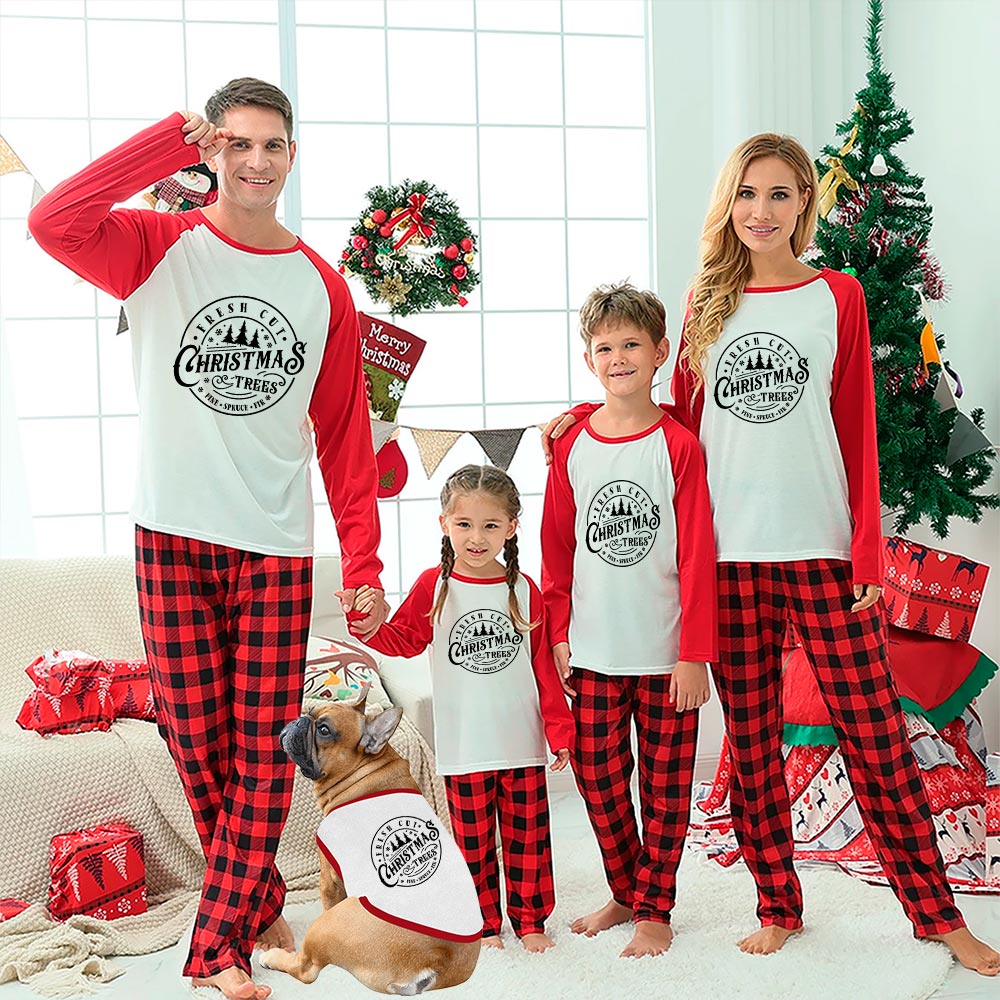 Plaid Family Christmas Pajamas Print Xmas Trees Red