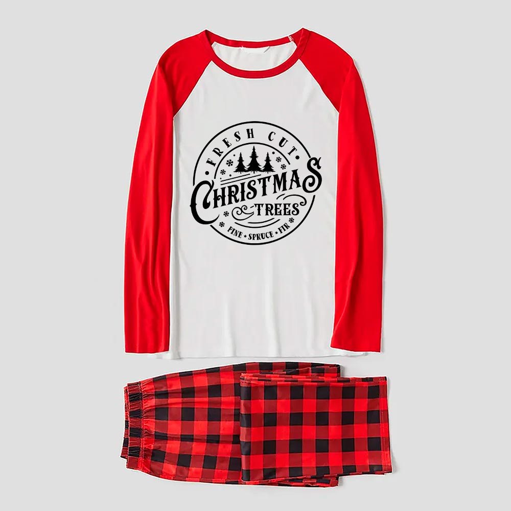 Plaid Family Christmas Pajamas Print Xmas Trees Red