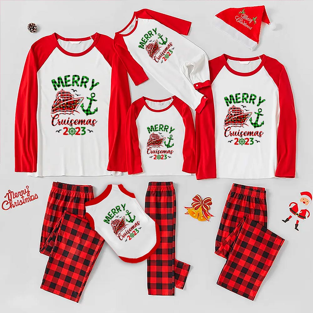 Holiday Cruise Matching Family Pajamas Red Plaid 2023 - variant image 1