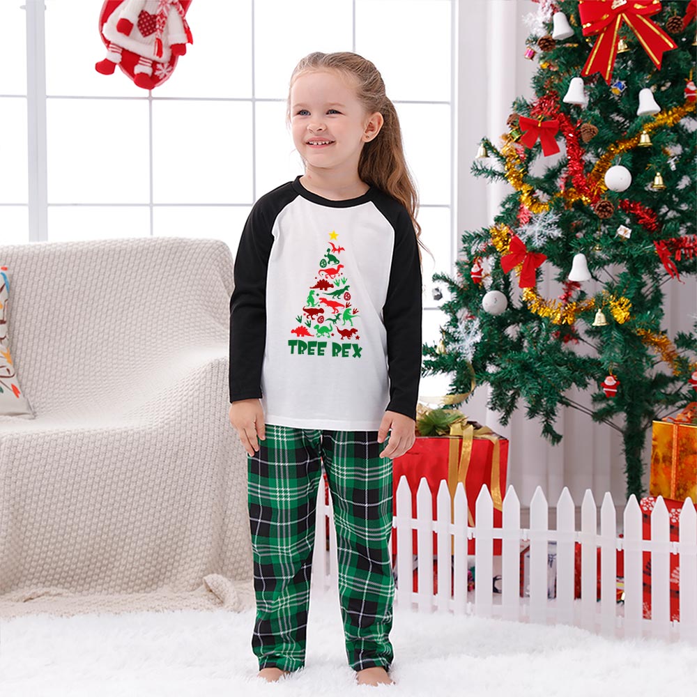 Dinosaur Tree Christmas Pajama Sets Green And White