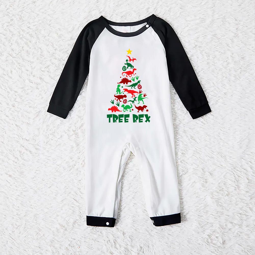 Dinosaur Tree Christmas Pajama Sets Green And White