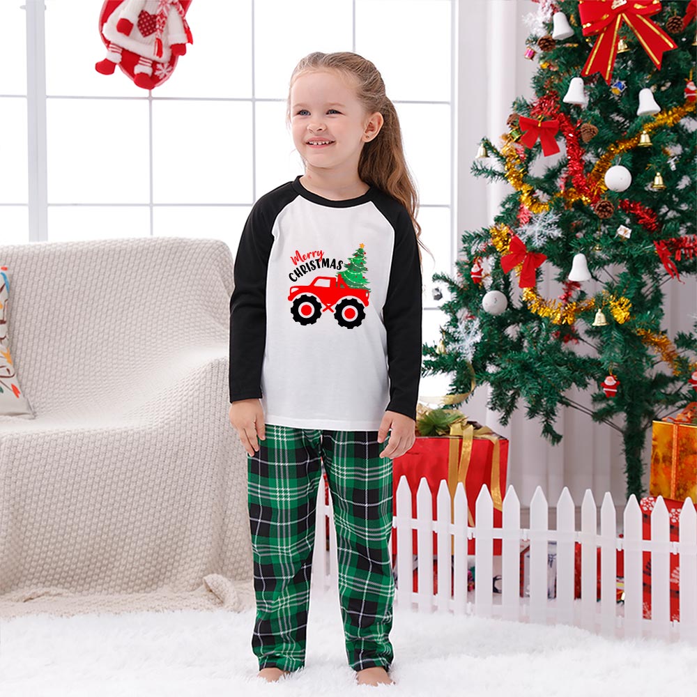 Red Truck With Xmas Tree Christmas Matching Pajamas Green
