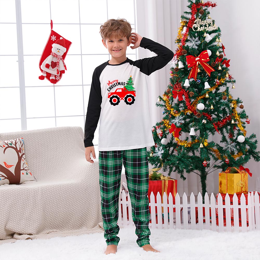 Red Truck With Xmas Tree Christmas Matching Pajamas Green