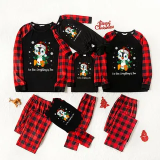 Festive Plaid Penguin Holiday Pajamas For The Family Black Red