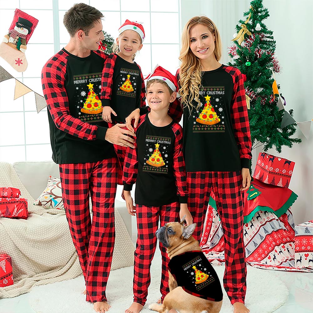 Cute Pizza Tree Family Christmas Pajamas Black - variant image 1