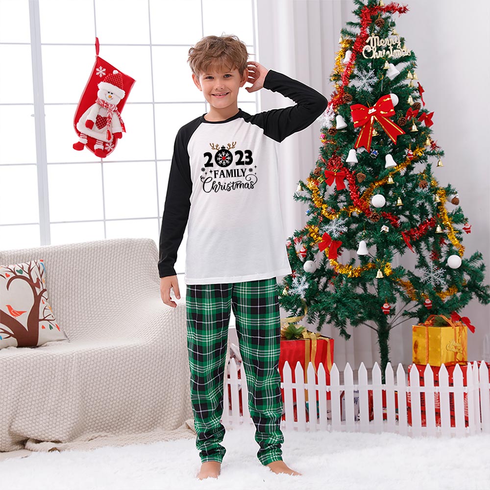2023 Reindeer Family Pjs Christmas Green Plaid