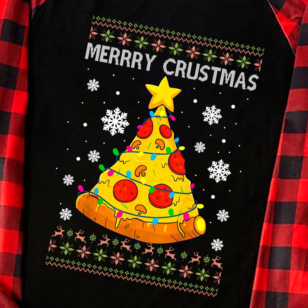 Cute Pizza Tree Family Christmas Pajamas Black