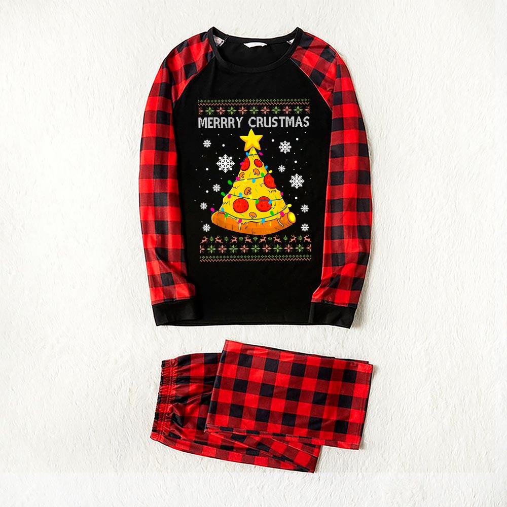 Cute Pizza Tree Family Christmas Pajamas Black