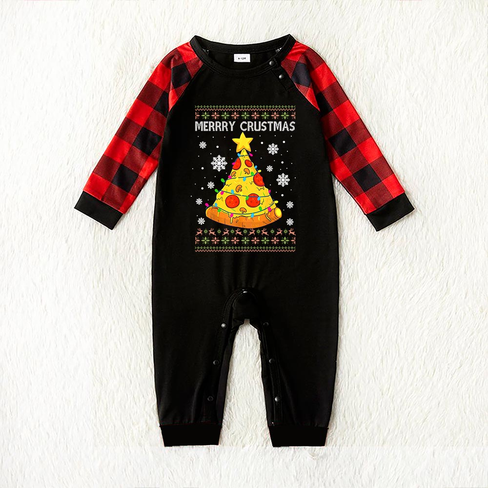 Cute Pizza Tree Family Christmas Pajamas Black
