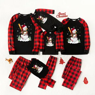 Matching Baseball Snowman Christmas Pjs For Family Black Classic