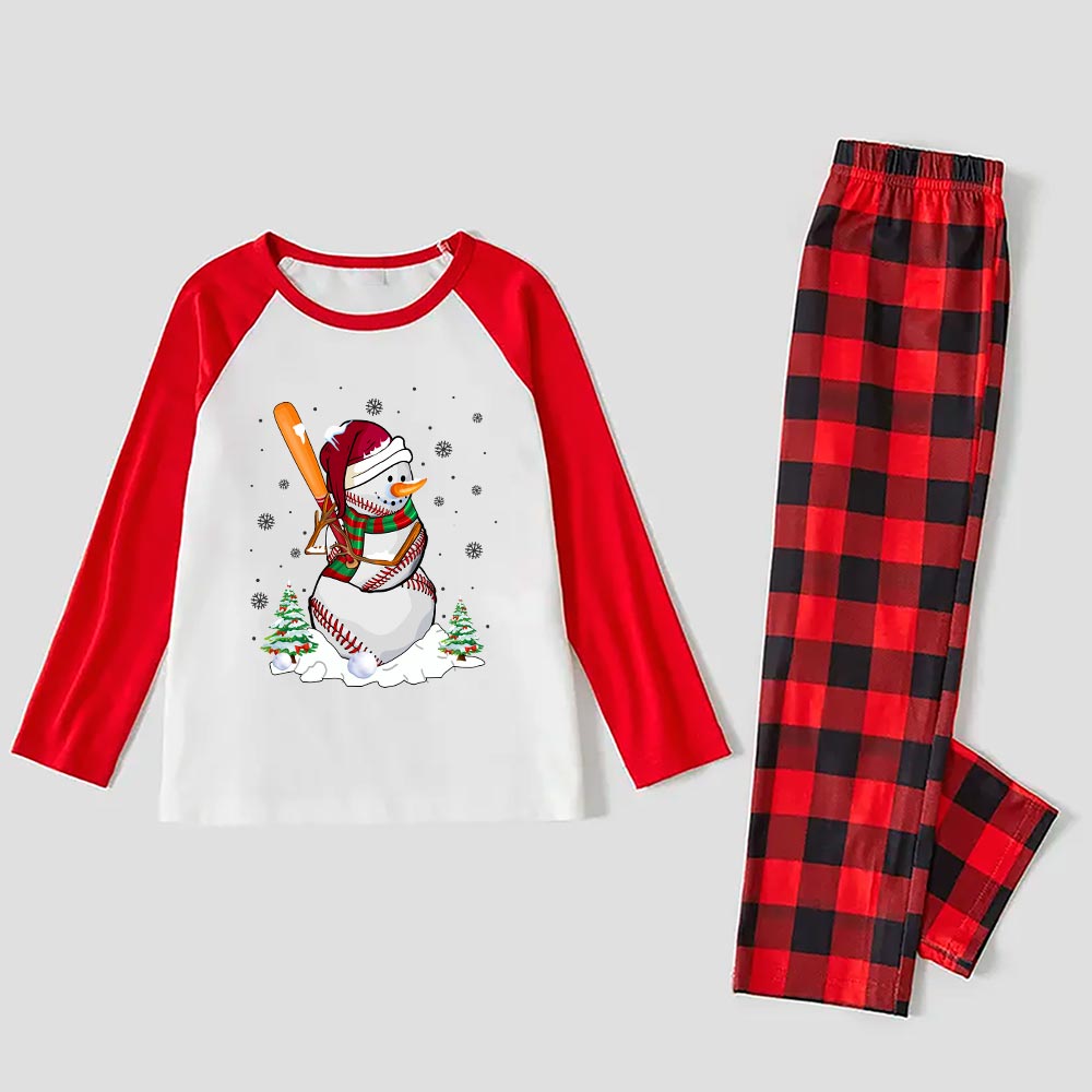 Unique Baseball Snowman Family Christmas Jammies Red