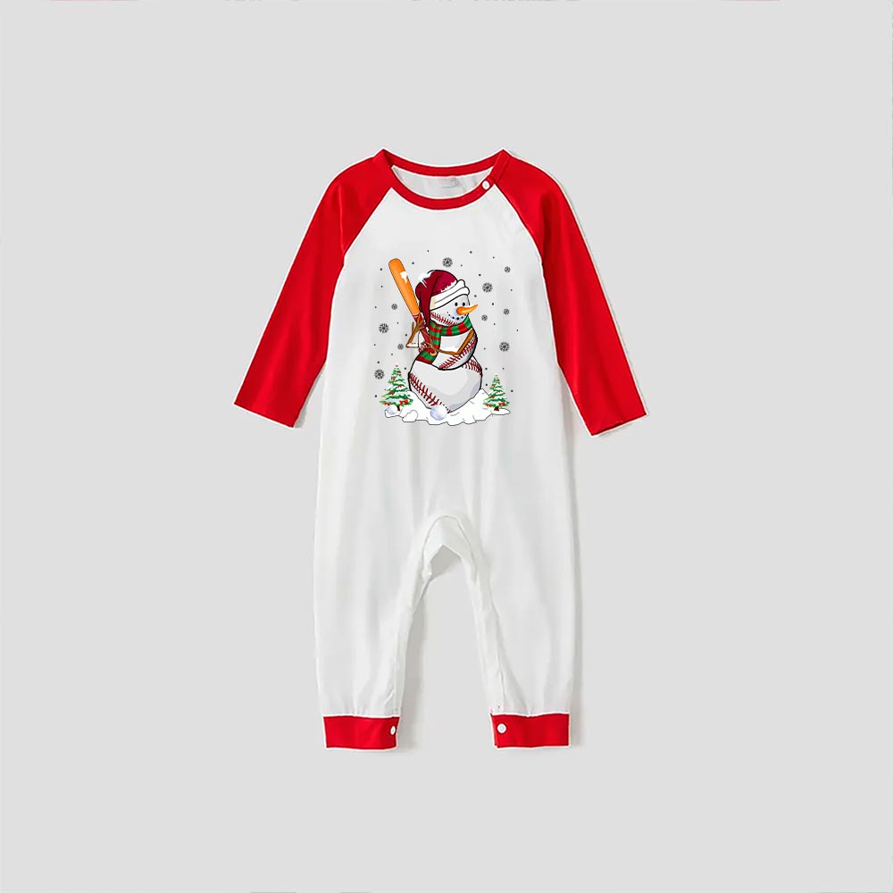 Unique Baseball Snowman Family Christmas Jammies Red