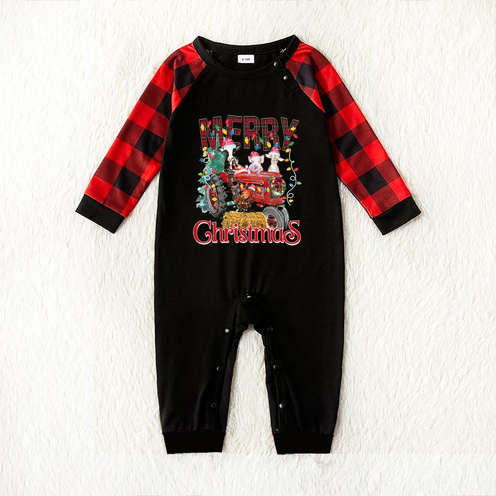 Matching Farm Animals Christmas Pajamas For Adults Black