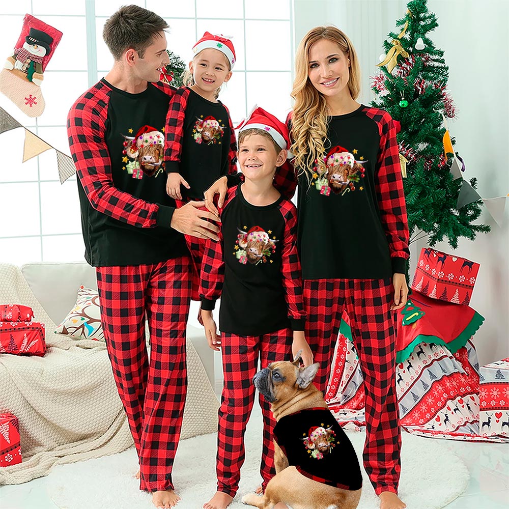 Matching Cow Christmas Pajamas For Adults Black And Red