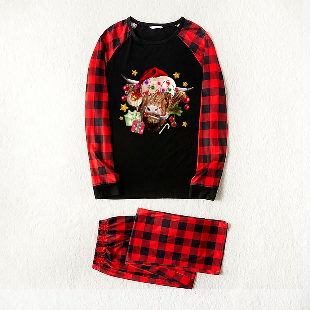 Matching Cow Christmas Pajamas For Adults Black And Red