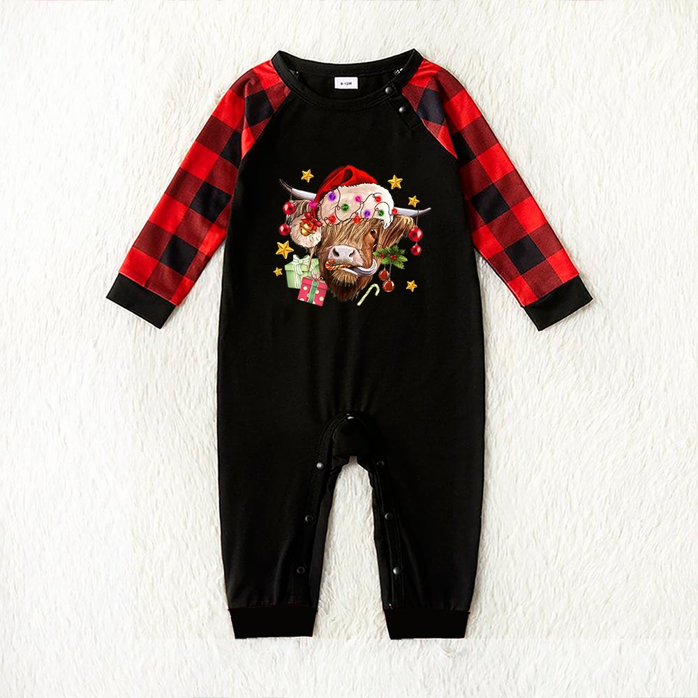 Matching Cow Christmas Pajamas For Adults Black And Red