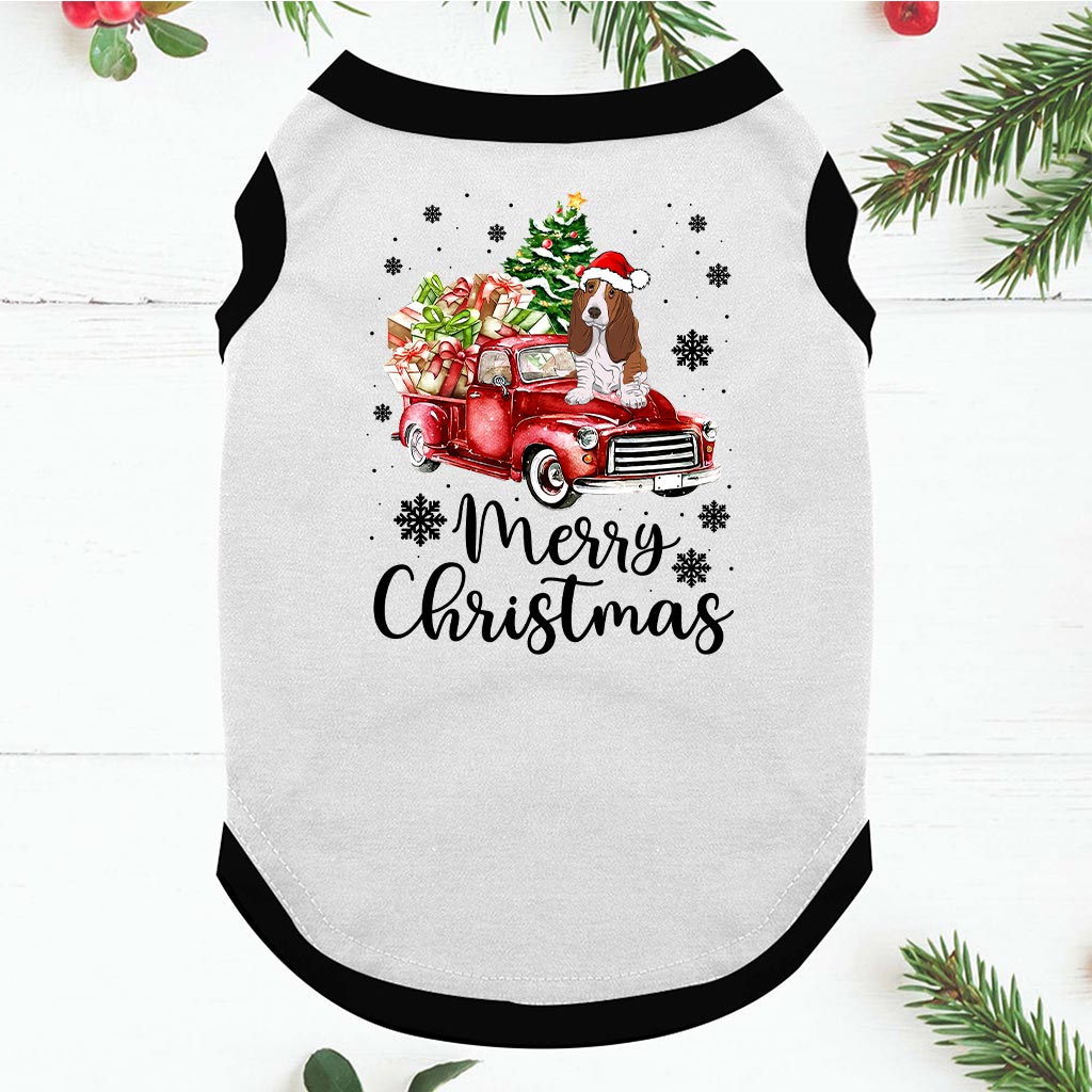Basset Hound Matching Christmas Pajamas With Dog
