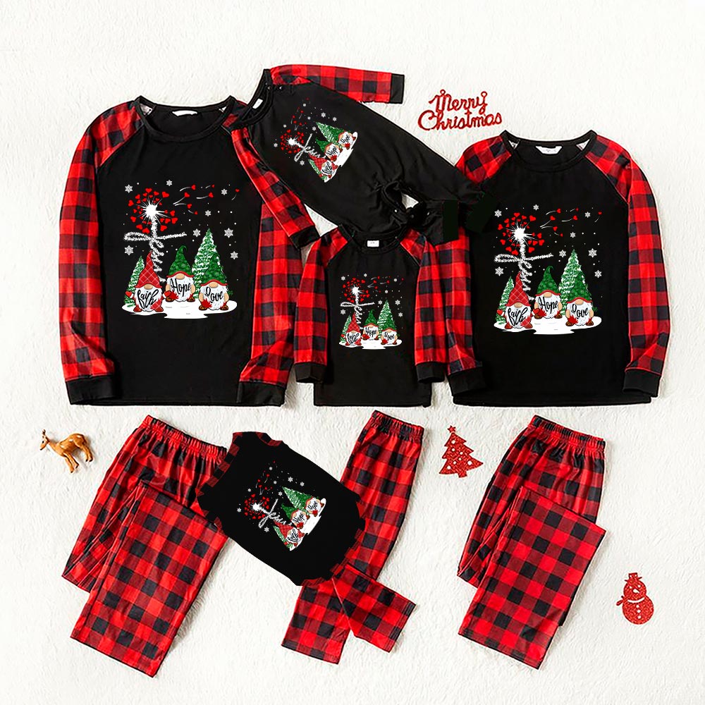 Matching Gnome Faith Hope Love Xmas Pjs Black And Red