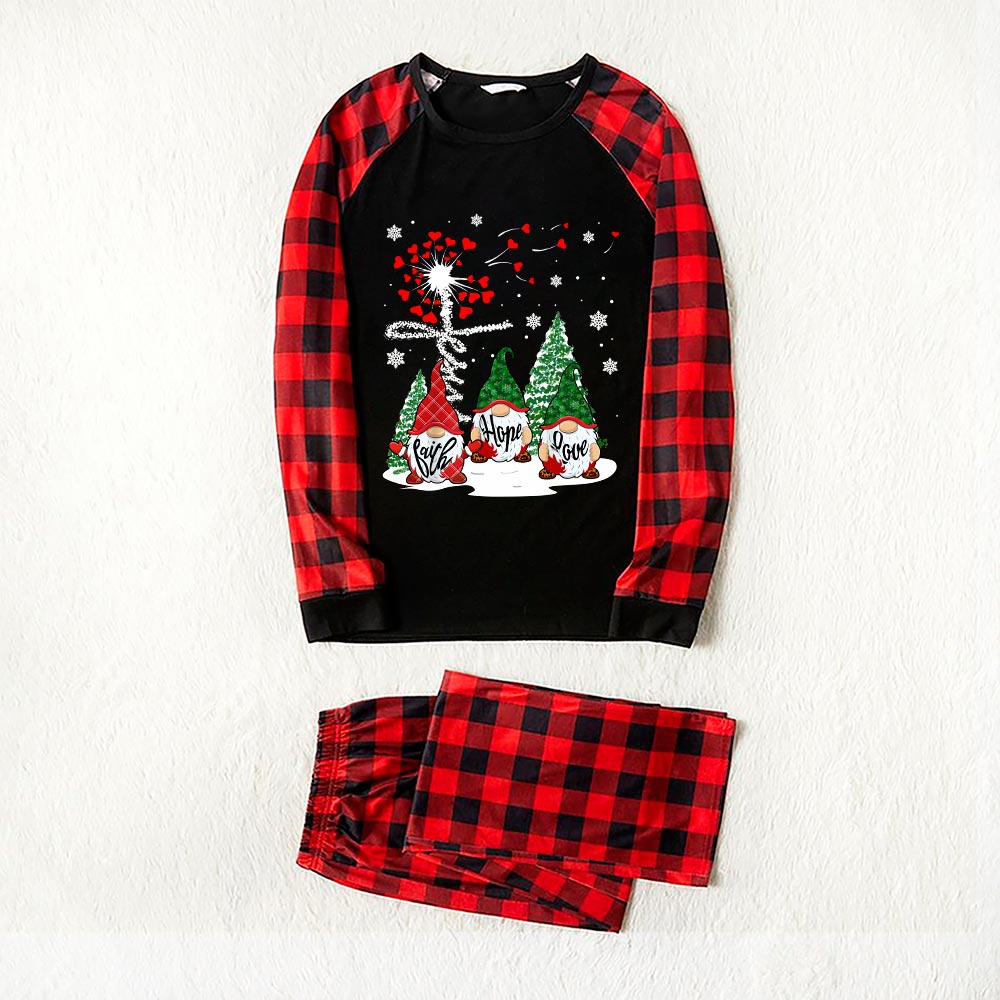 Matching Gnome Faith Hope Love Xmas Pjs Black And Red