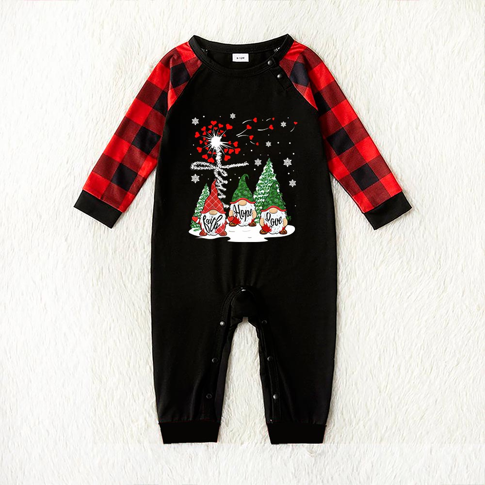 Matching Gnome Faith Hope Love Xmas Pjs Black And Red