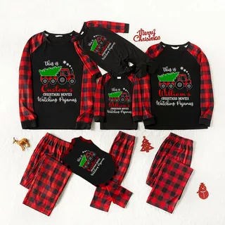 Christmas Red Truck Movies Pajamas Personalized Family Name