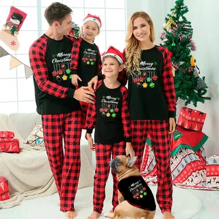 Adorable Print Paw Matching Christmas Jammies Black