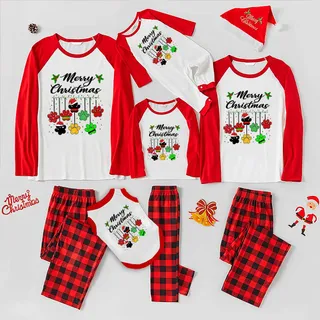 Print Cute Paw Christmas Pjs For Families Red