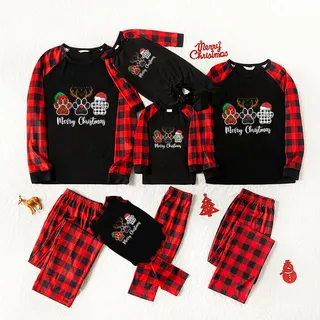 Festive Paw Christmas Family Jammies With Reindeer Black
