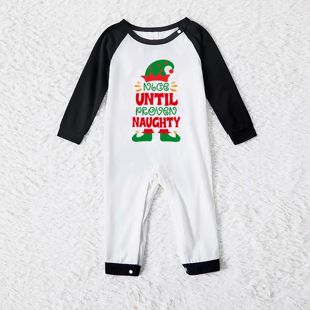 Nice Until Proven Naughty Elf Family Christmas Pajama Set Green