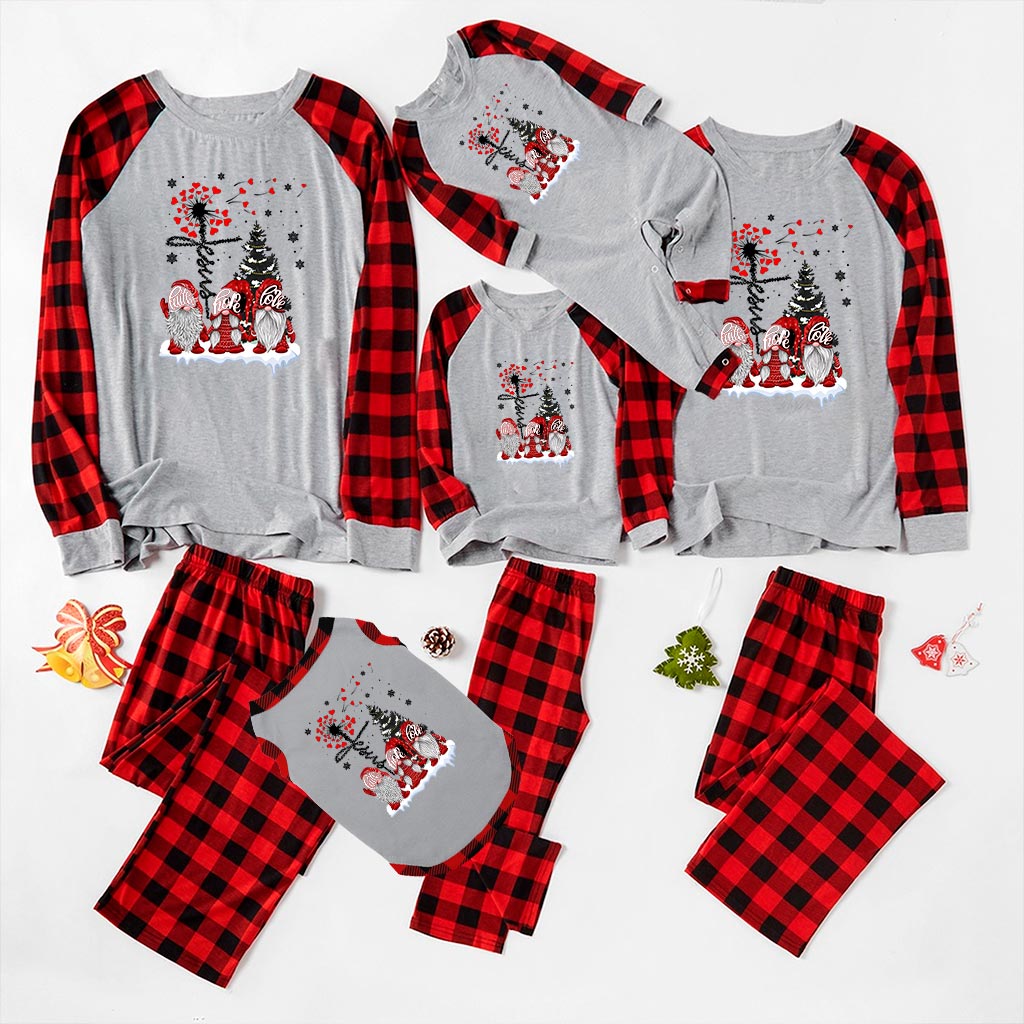 Gnome With Heart Family Christmas Pajama Set Gray