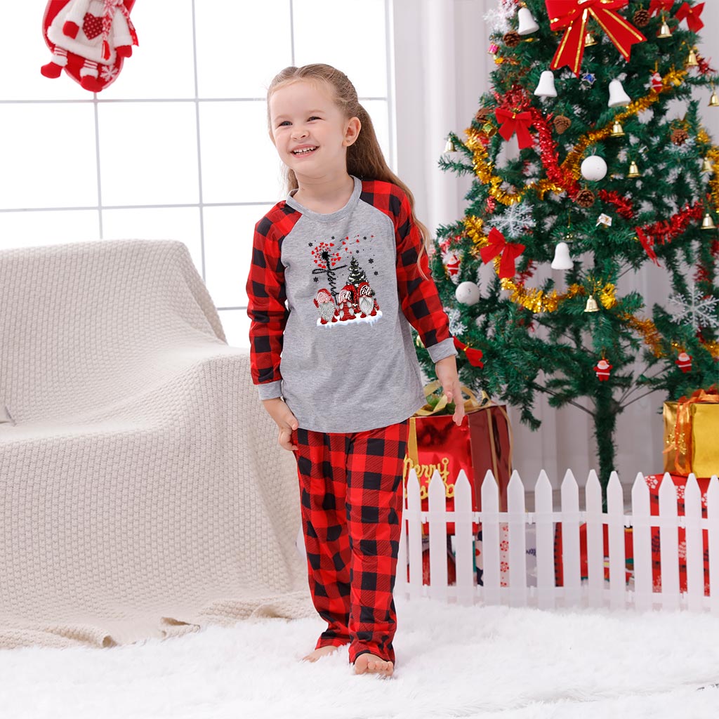 Gnome With Heart Family Christmas Pajama Set Gray