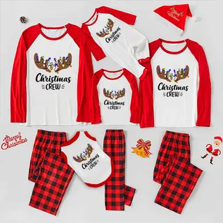 Funny Cousin Crew Matching Family Christmas Pajamas Print Moose Red