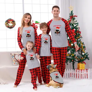 Black Cat Matching Family Pajamas For Christmas Gray