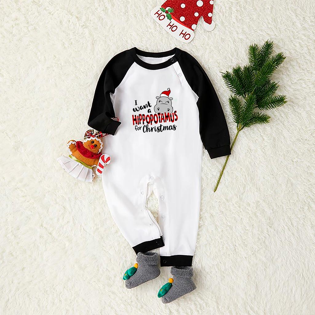 Hippopotamus Matching Christmas Pajama Set White Black