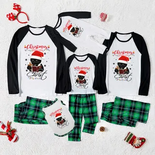 Unique Black Cat Matching Pajamas Christmas Green And White