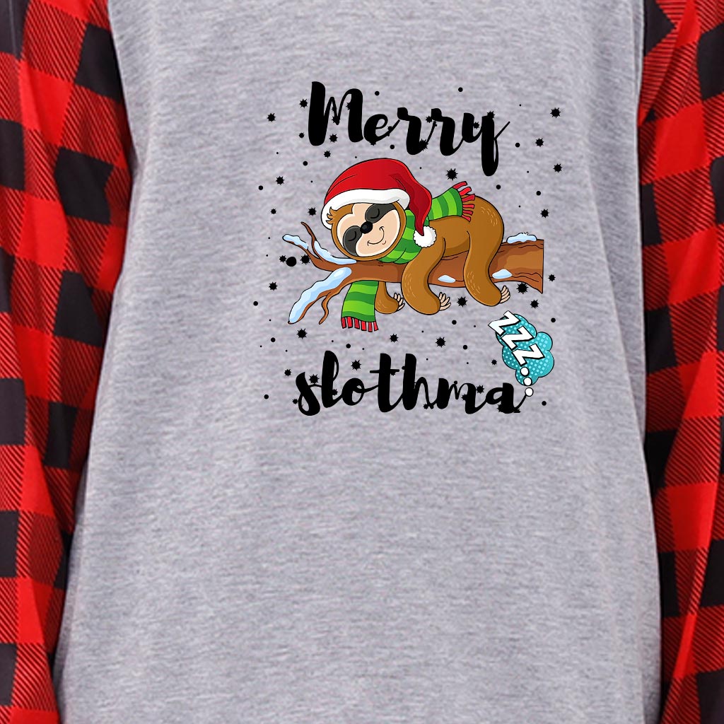 Lazy Sloth Warm Christmas Pajamas For Family Gray