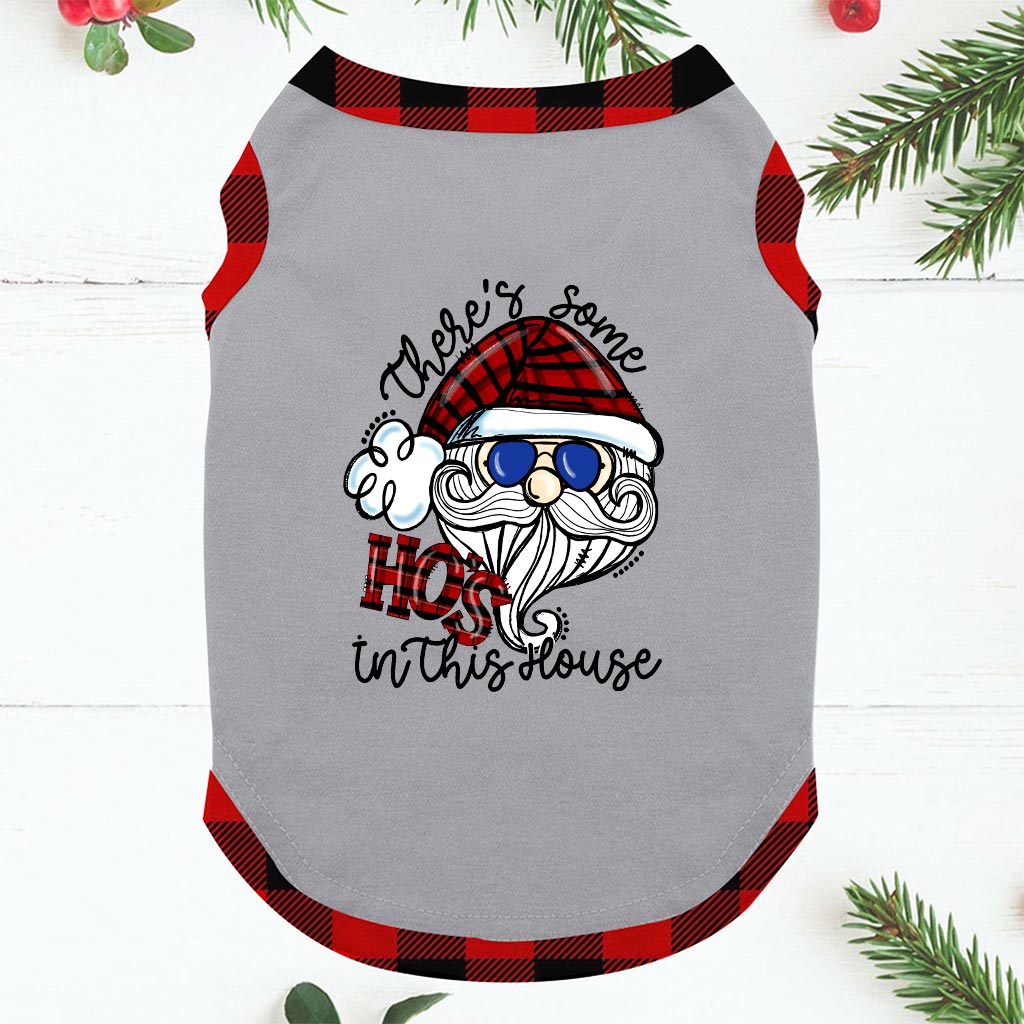 Santa Hos Matching Christmas Pajamas With Dog Gray