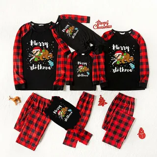 Family Christmas Jammies Funny Sloth Wearing Red Santa Hat