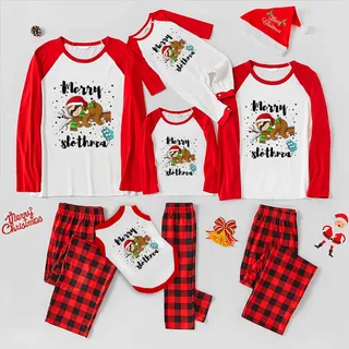 Matching Pjs Christmas Lazy Sloth Wearing Red Santa Hat