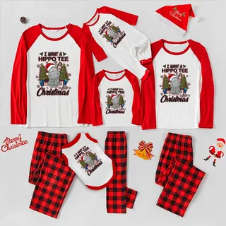 Christmas Pajamas Family Print Gray Hippo Tee
