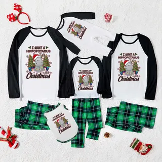 Hippopotamus With Christmas Tree Matching Pajamas Green