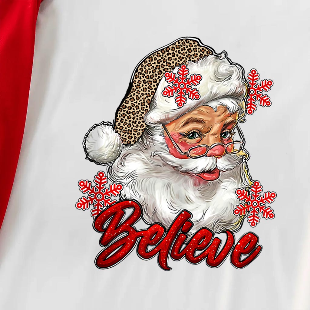 Believe Family Matching Santa Christmas Pjs With Leopard Hat Red