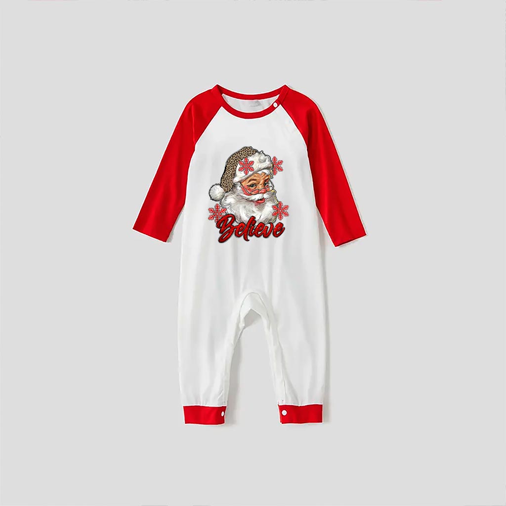 Believe Family Matching Santa Christmas Pjs With Leopard Hat Red