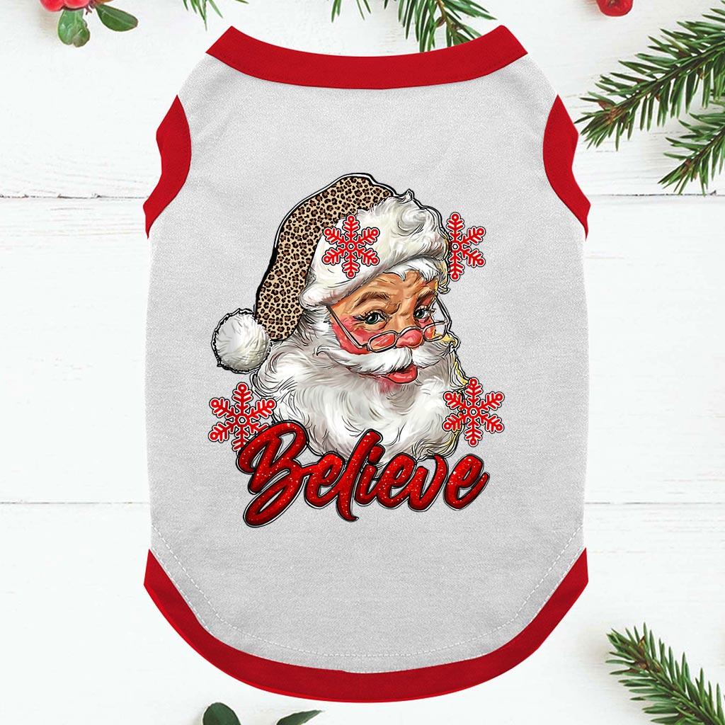 Believe Family Matching Santa Christmas Pjs With Leopard Hat Red