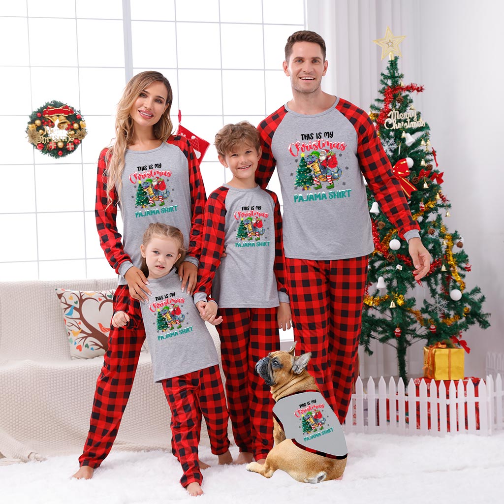 Santa Claus On The Dinosaur Cute Christmas Pajamas Gray - variant image 1
