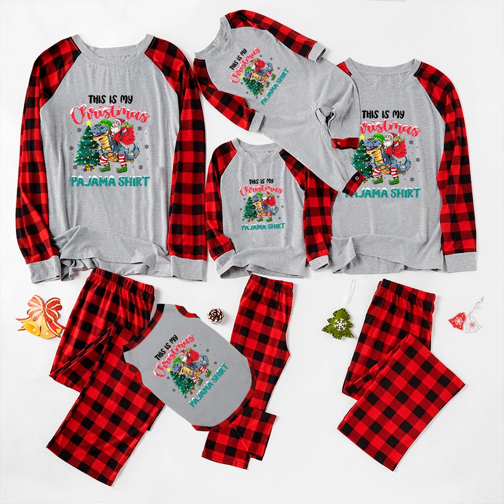 Santa Claus On The Dinosaur Cute Christmas Pajamas Gray