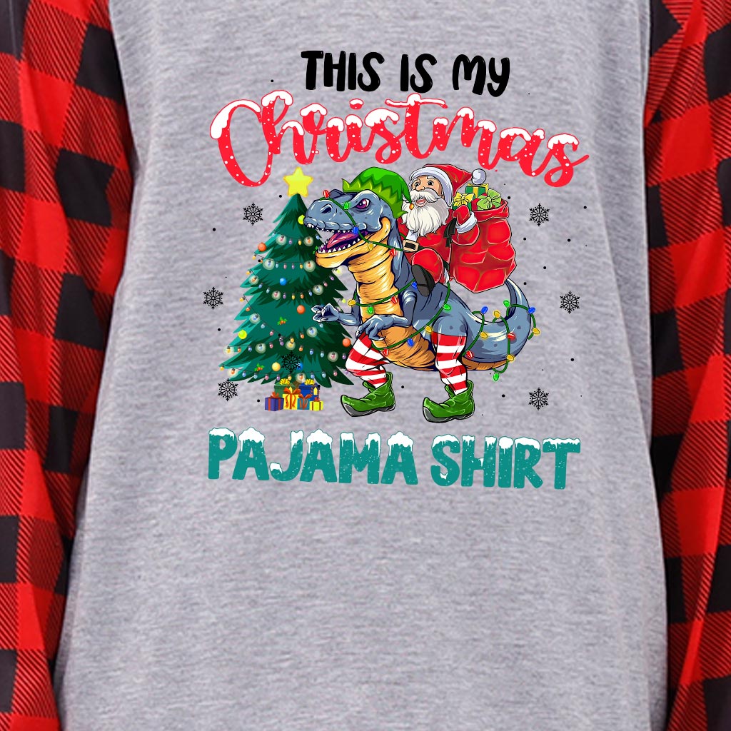 Santa Claus On The Dinosaur Cute Christmas Pajamas Gray